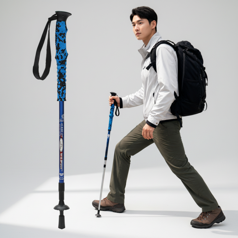 3단 접이식 트레킹 폴 등산지팡이 블루 67-135cm 휴대용 워킹스틱