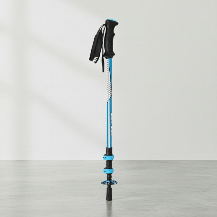 경량 트레킹폴 3단 접이식 등킹스틱 135cm 블루 휴대용 산악지팡이