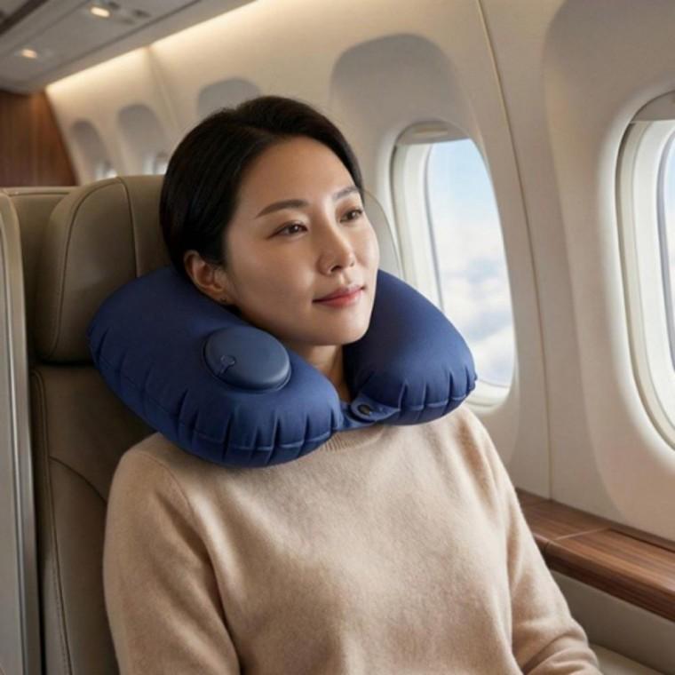 휴대용 기내용 비행기 에어펌프 목베개 접이식 목쿠션
