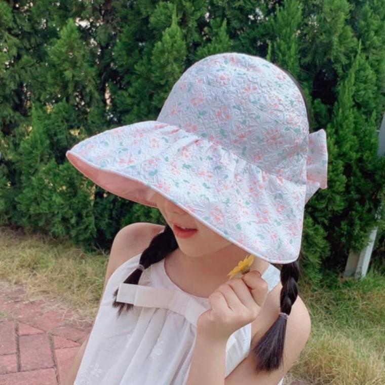 키즈용 어린이 벙거지 썬캡 꽃챙 나들이 모자 아동용 유아 여름 자외선차단 햇빛가리개 예쁜 모자 잡화