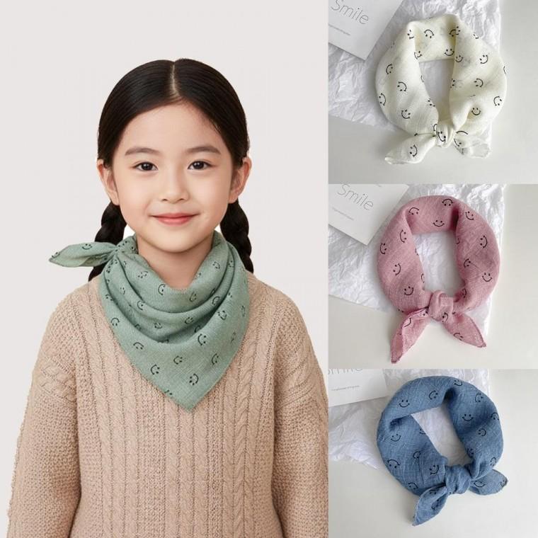 스마일 사각 쁘띠 스카프 면 캐주얼 코튼 키즈 어린이 머플러 손수건