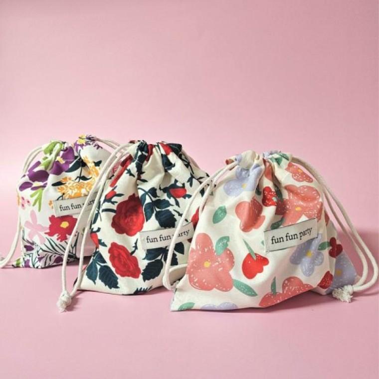 플라워 패브릭 스트링 복조리 파우치