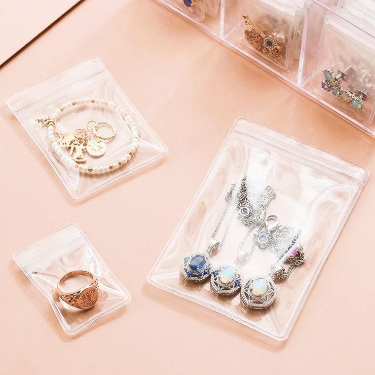 두꺼운 PVC 투명 미니 지퍼백 악세사리 보관 다회용 주얼리 파우치 대형 8x12cm 10P