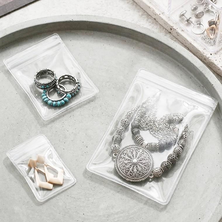 다회용 투명 PVC 지퍼백 목걸이 귀걸이 반지 보관 악세사리 파우치 소형 4x6cm 10P