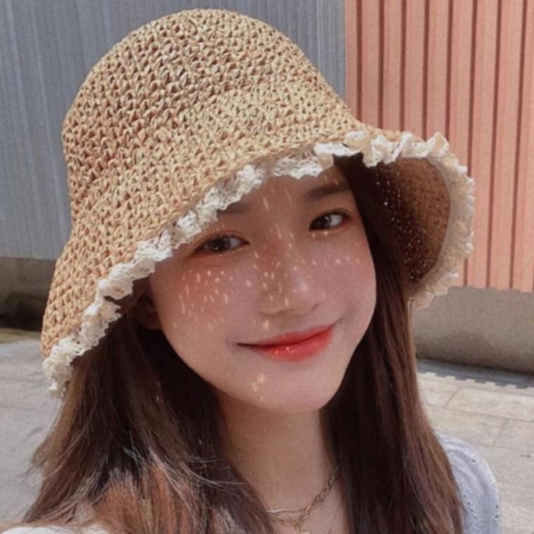 여름 레이스 밀짚모자 소녀 왕골 버킷햇 바캉스 해변 비치 여성용 예쁜 여름 모자 리본 포인트 잡화