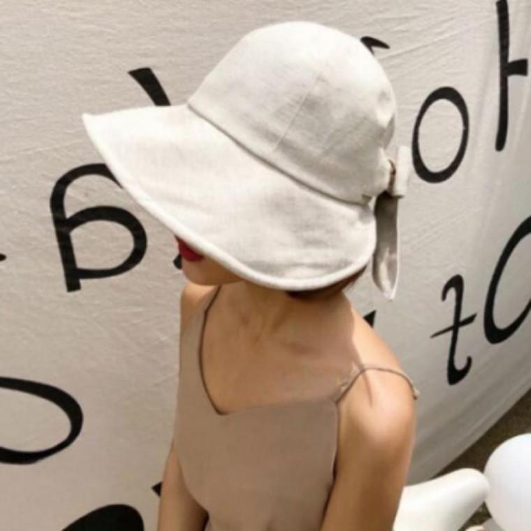 린넨 리본 3컬러 캡모자 버킷햇 바캉스룩 러블리 여성 산책 여름모자 모두팜