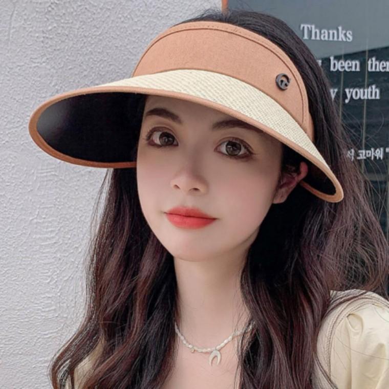 여성 여름 모자 비치 썬캡 라탄 썬캡 블랙코팅 자외선차단 밀짚 선바이저 해변 휴양지 나들이 햇빛가리개