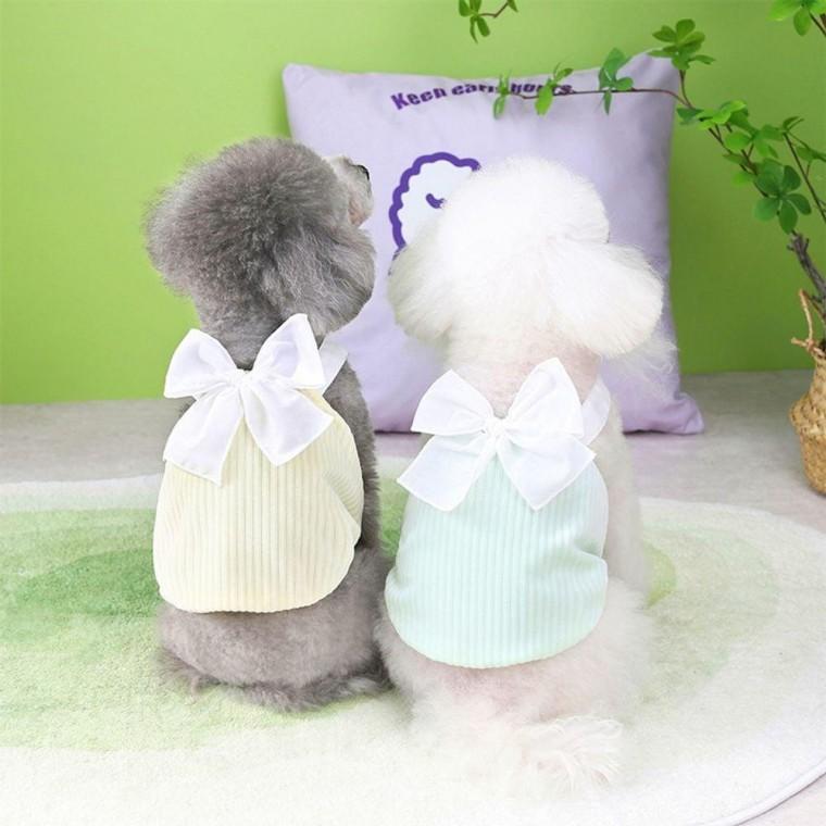 강아지 파스텔 리본 멜빵 나시 애견옷 나시티 강아지옷 티셔츠