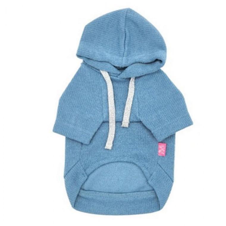 강아지 블루 후드 티셔츠 L 국내제작 애견 옷 산책용 후드