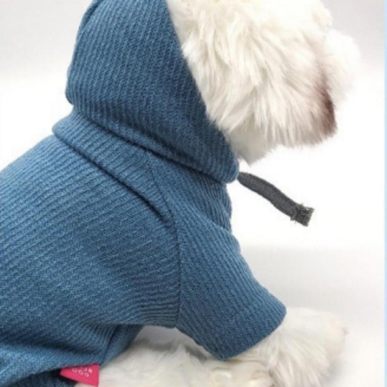 강아지 블루 후드 티셔츠 S 국내제작 소형견 후드티 의류