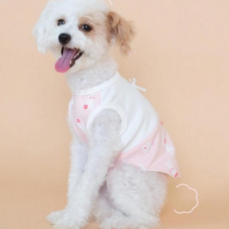 강아지 핑크 토끼 투톤 티셔츠 S 소형견 민소매 옷 애견의류