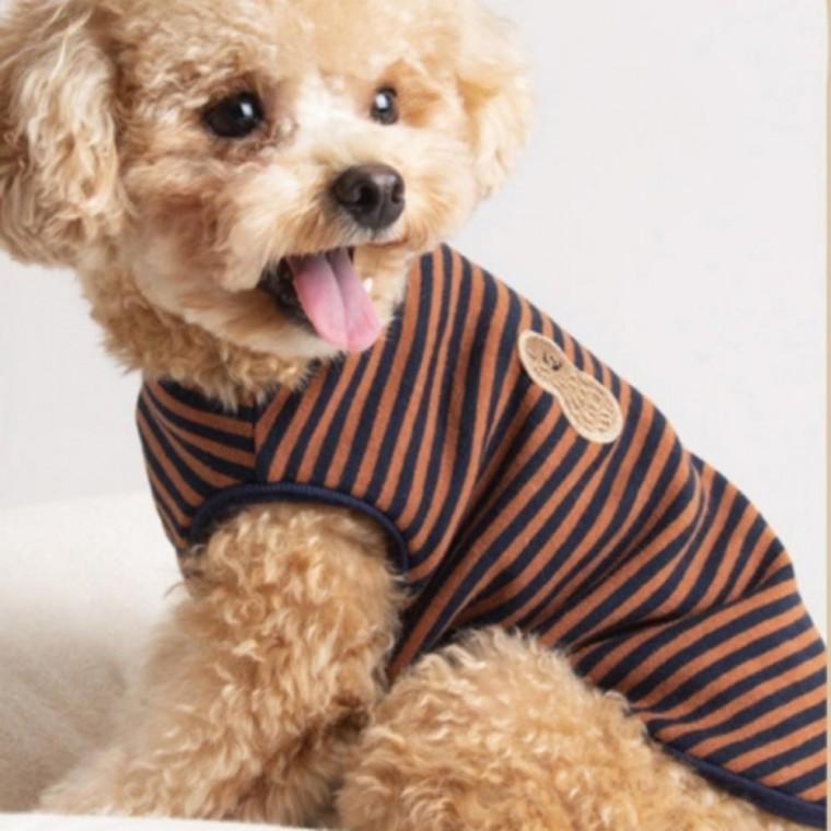 강아지 피넛 스트라이프 티셔츠 S 소형견 옷 사계절 애견의류
