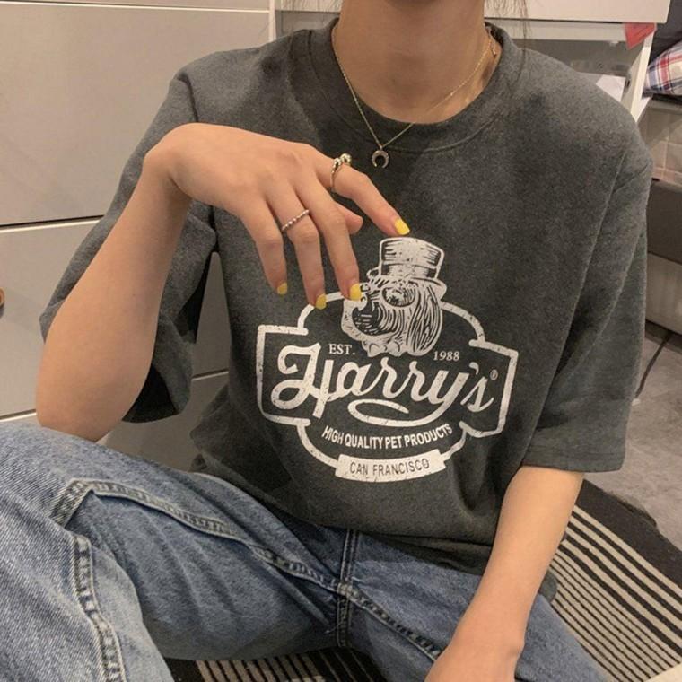 여성 여름 캐주얼 패션 강아지 프린팅 반팔 티셔츠 여자 라운드 여름옷 나시 라운드티