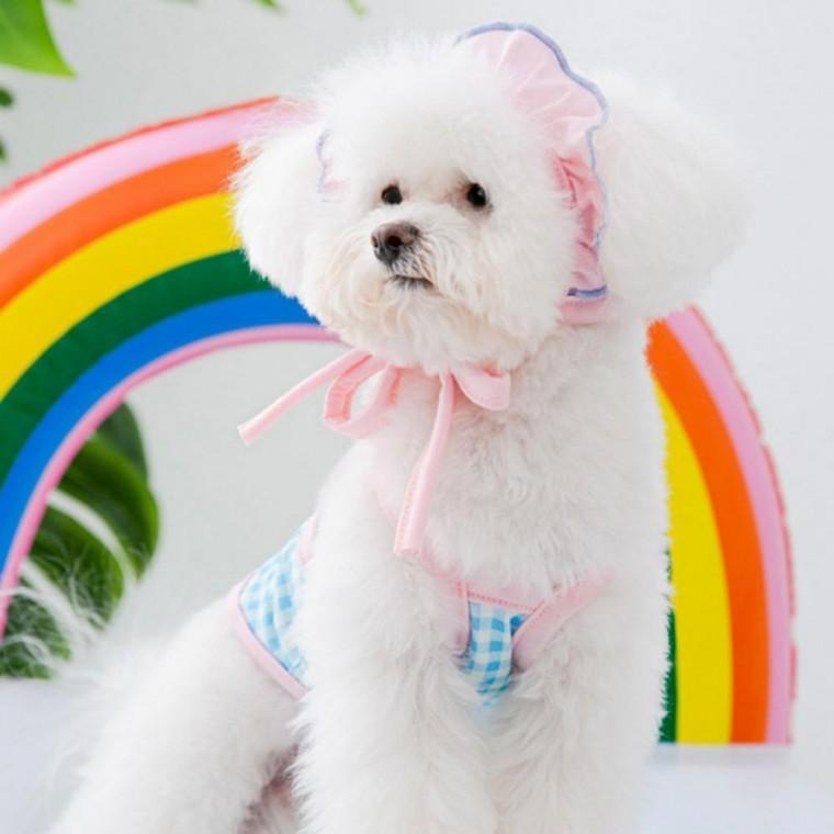 PET 강아지 수영복 비키니 여름 옷 모자 세트