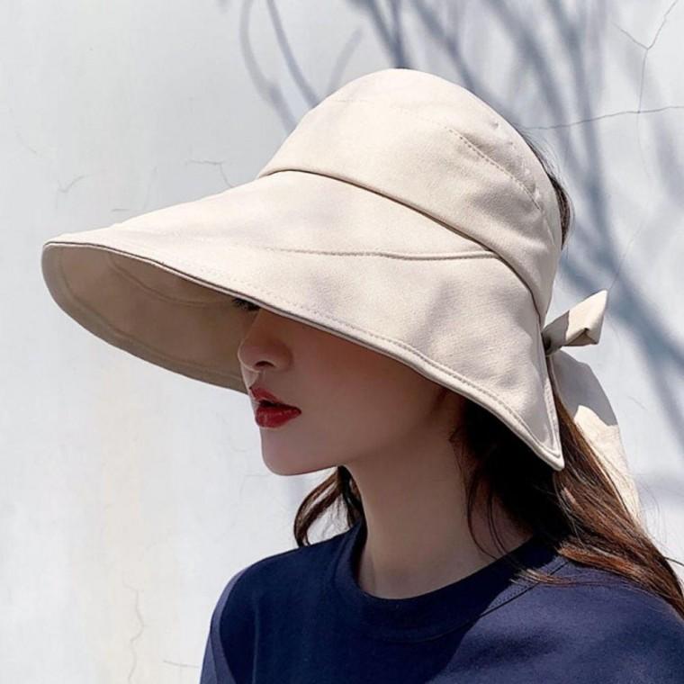 올어라운드 백밴딩 리본 선캡 썬캡 모자 여름 여자 면 모자 여성 여름 예쁜 밀짚 사파리 썬캡 밀집