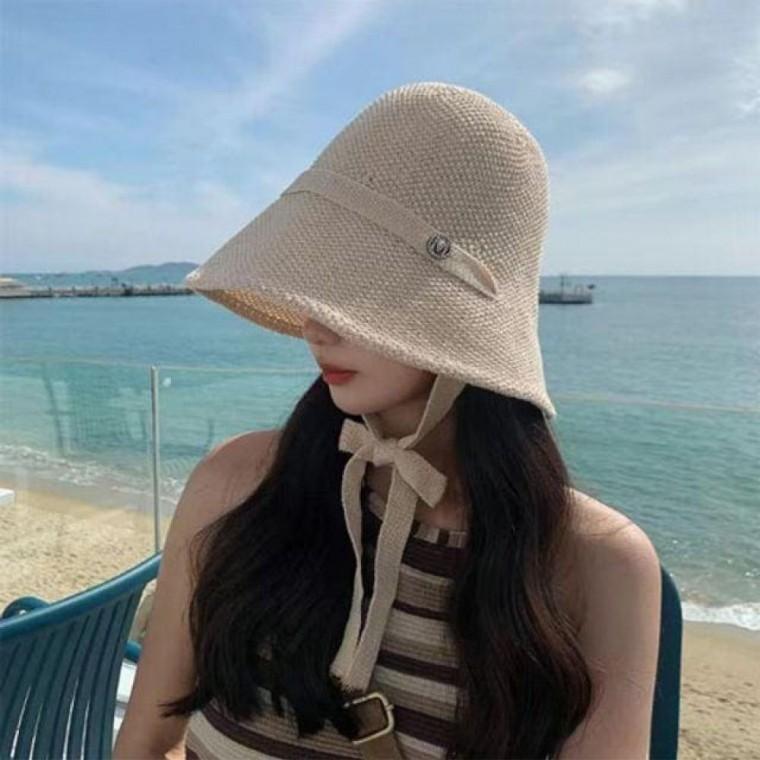 레터링 포인트 미들 스트링 매듭 선캡 모자 여름 면 선캡 사파리 모자 밀짚 예쁜 썬캡 밀집 여자 여성