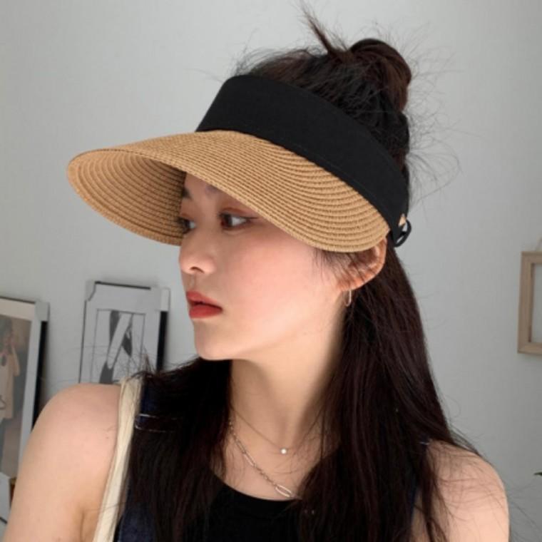 여성 라탄 썬캡 여름 휴양지 패션 밀짚모자 빅 챙 썬바이저 바캉스 해변 비치 자외선차단 햇빛가리개