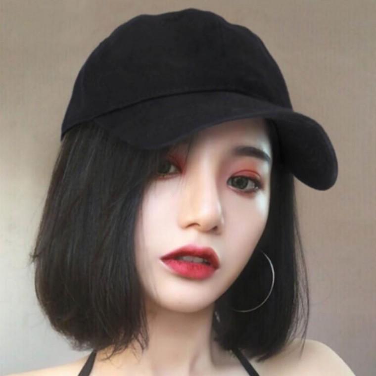 캐주얼 단발 머리 가발 일체형 찍찍이 썬캡 모자 패션 가발 모자 외출용 간편한 가발 캡 여성용 잡화