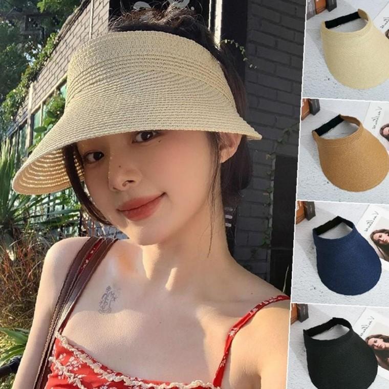 심플 데일리 밀짚 썬캡 여름 자외선차단 모자 야외 챙모자