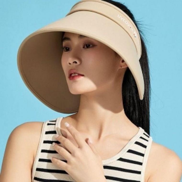 여름 넓은챙모자 돌돌이 와이드 UV커버 썬캡 베이지
