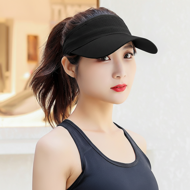 통기성 메쉬 러닝 썬캡 블랙 야외활동 등산 자외선 차단 모자