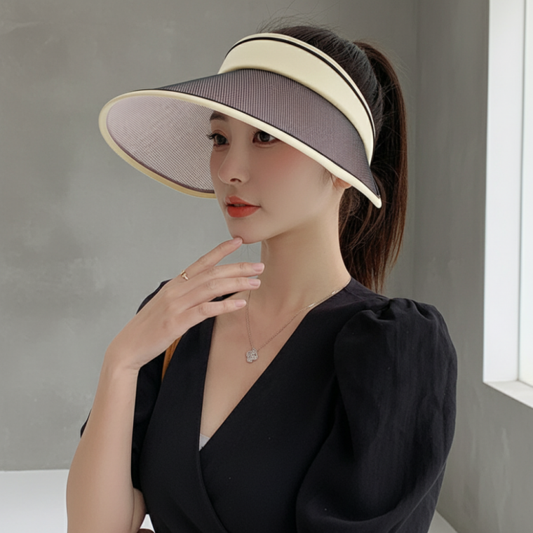 자외선차단 와이드 챙모자 컬러체인지 변색 썬캡 아이보리 모자