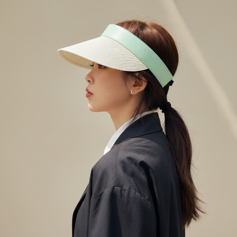 통기성 좋은 파피루스 돌돌이 썬캡 휴대용 자외선 차단 모자 민트