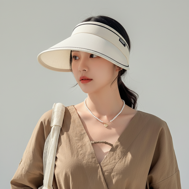 자외선차단 와이드 챙넓은 돌돌이 썬캡 아이보리 휴대용 모자