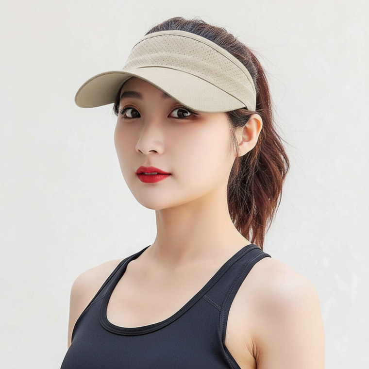 통기성 좋은 메쉬 스포츠 썬캡 베이지 자외선차단 야외 운동 모자
