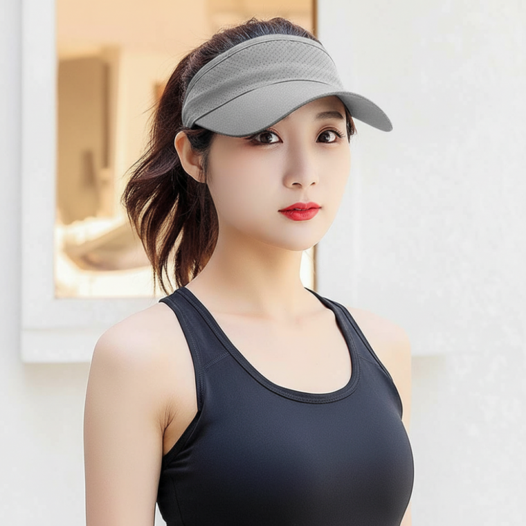 통기성 좋은 메쉬 스포츠 썬캡 그레이 자외선차단 야외 운동 모자