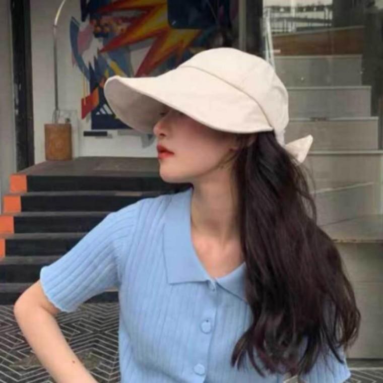 여성 골프 면 썬캡 매듭 리본 버킷햇 벙거지 모자