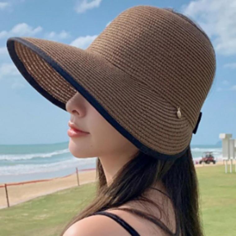 여성 자외선차단 여름 해변 챙 밀짚 썬캡 모자 버킷햇