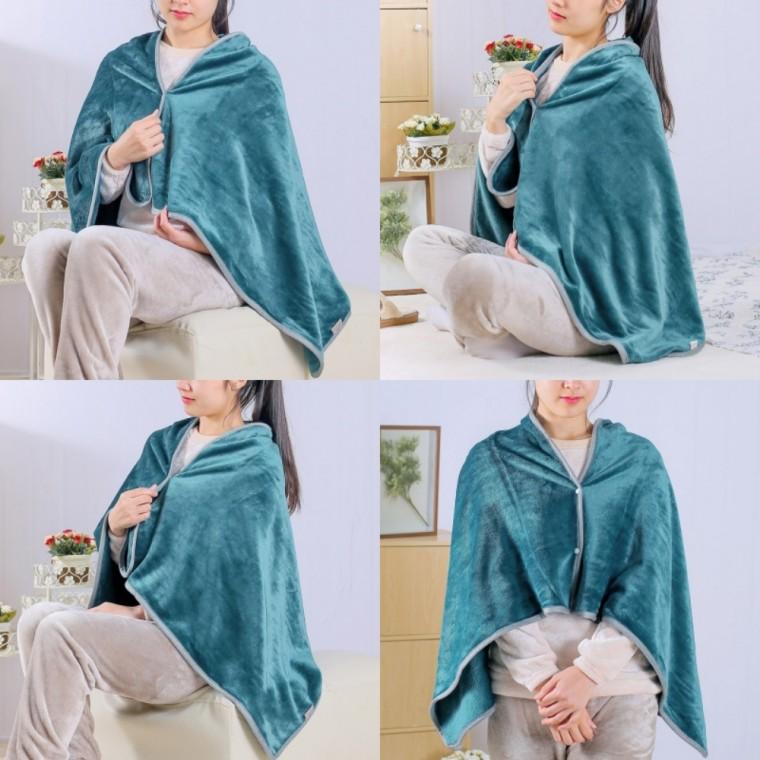 똑딱이단추 극세사 망토 담요 70x130cm 블루그린 여행용담요 차량용무릎담요