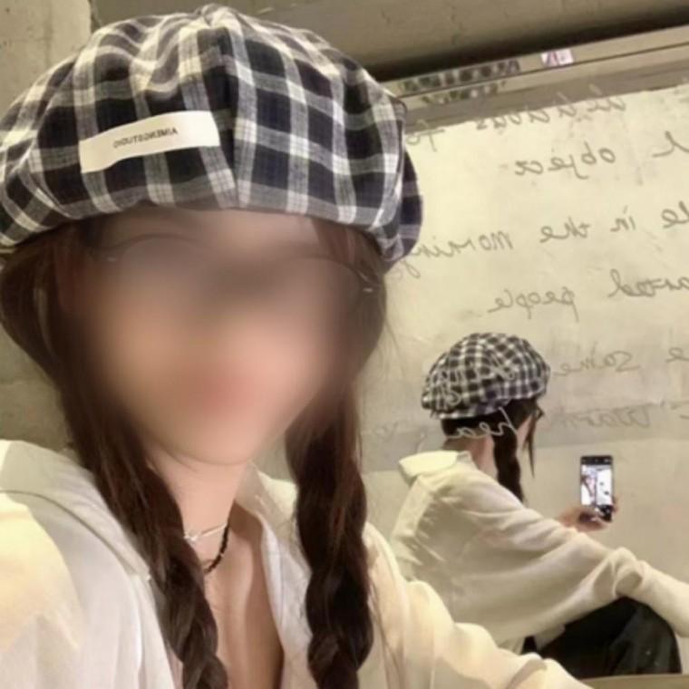빈티지 브레드 체크 베레모 캡 모자 여성 여름모자
