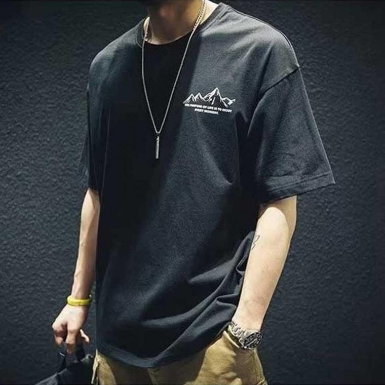 캠핑 여행 룩 남자 여름 마운틴 프린트 반팔 티셔츠