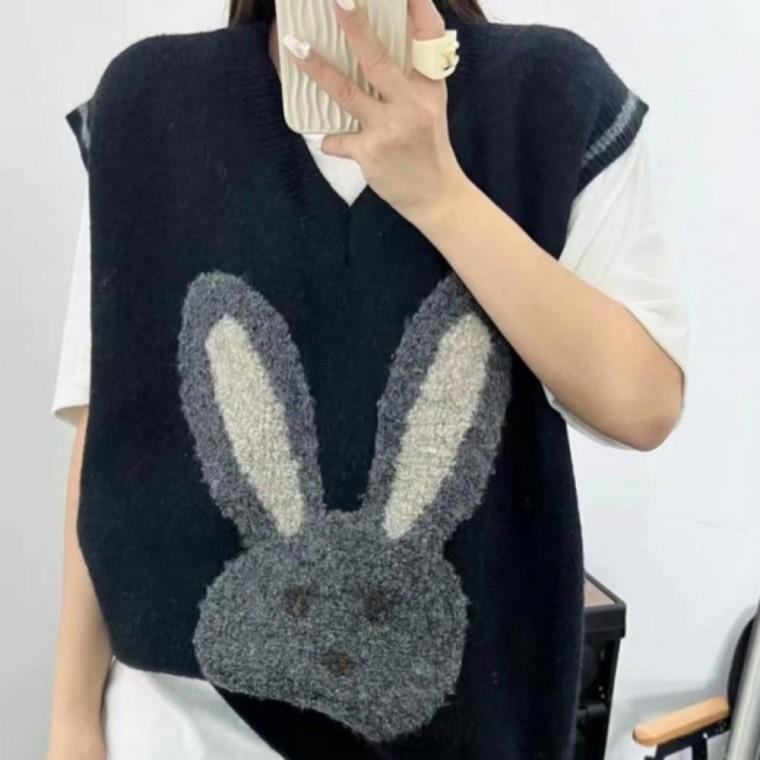 조끼 봄조끼 브이넥 니트 가을 스웨트 겨울 토끼