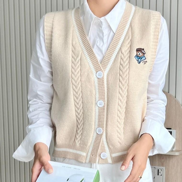 모자곰 여성 니트 조끼 베이직 여자 쪼끼 니트 베스트