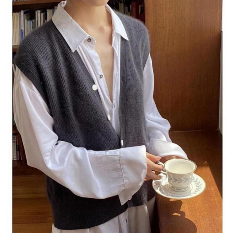 여성 브이넥 레이어드 니트 베스트 조끼 루즈핏 꽈배기 상의