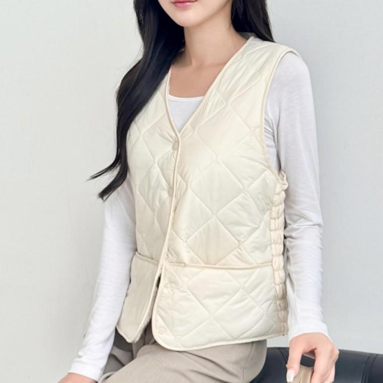 누빔 조끼 베스트 이너 여자 데일리 V넥 주머니
