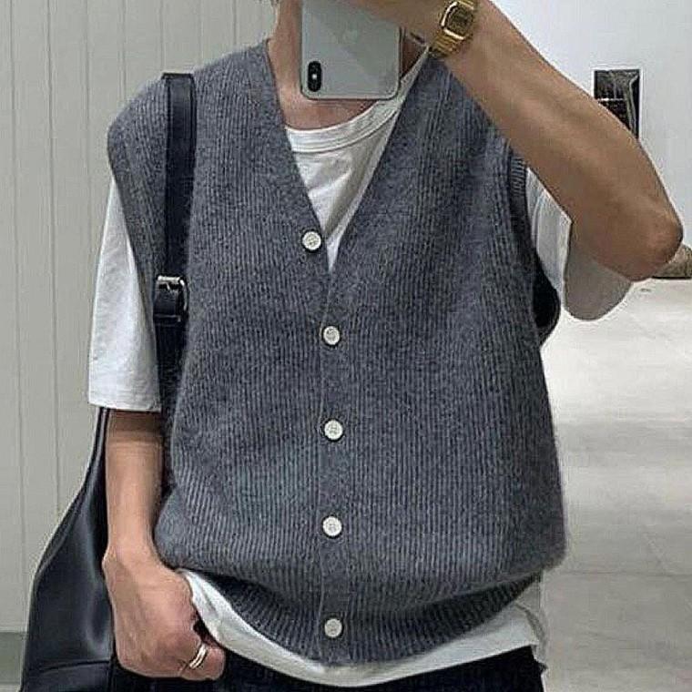 여자 브이넥 레이어드 니트 베스트 조끼