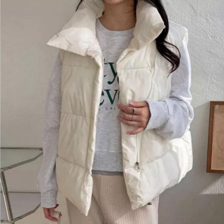 조끼 패딩 여자 아우터 보온 심플 캐주얼 레이어드