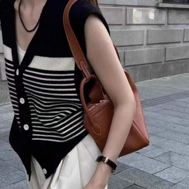 여성 2컬러 브이넥 스트라이프 베스트 조끼가디건