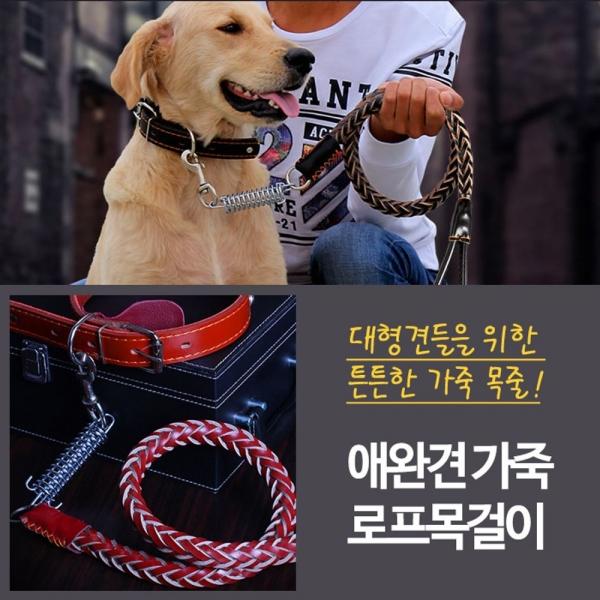 애완견 가죽 로프목걸이 - M / 강아지목줄용품