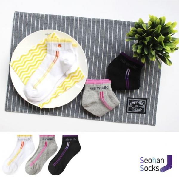 에어워크 넥 컬러 단목 여자 스포츠 양말 3족