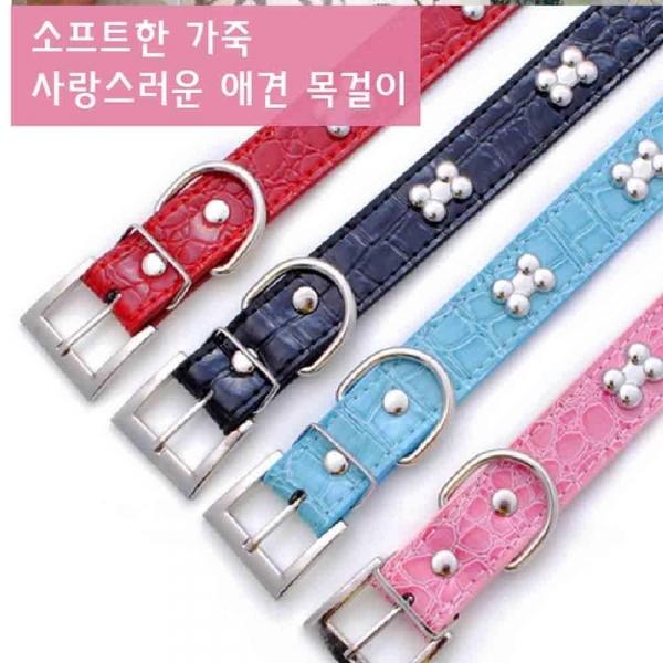 애견목걸이 애견이름표 뼈다귀 칼라 가죽 스트랩 목줄