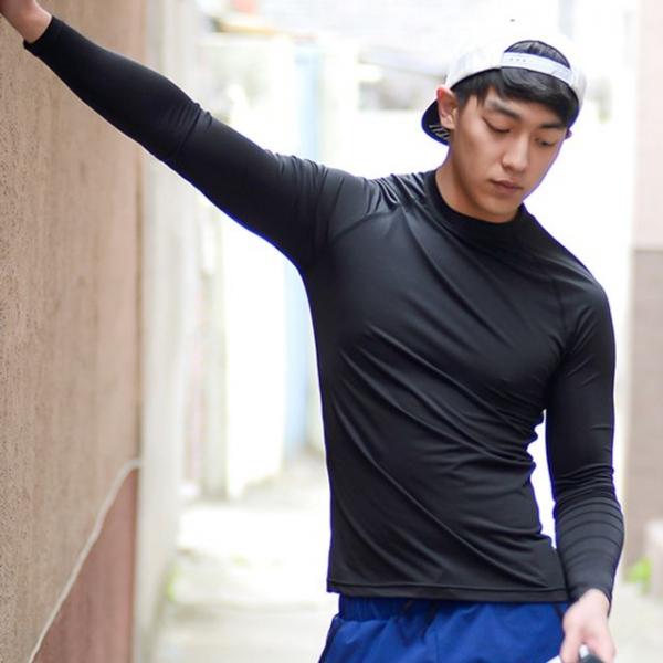 남자 수영장 래쉬가드 비치웨어 3367BK 솔리드 티셔츠