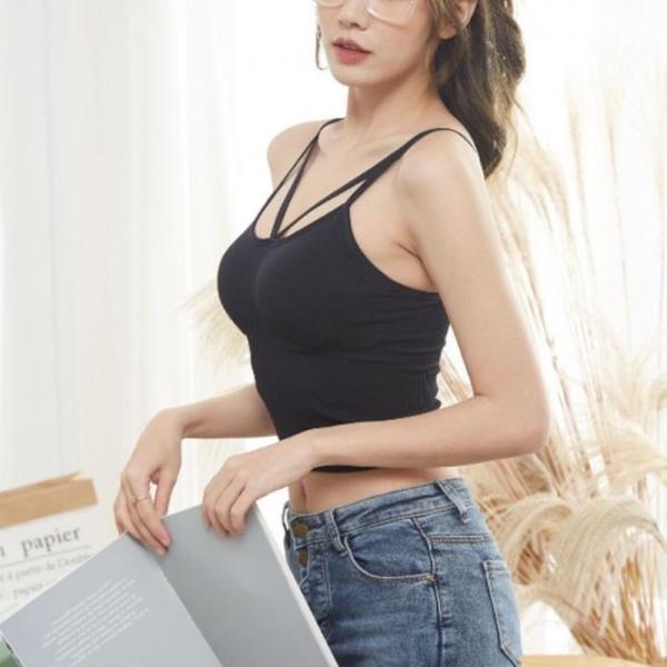 여성 브라캡 탈부착 패션 민소매 기능성 나시 택 블랙