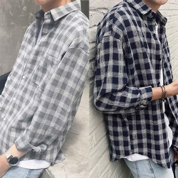 남성 캐주얼 체크무늬 셔츠 대학생 패션 데일리 남방 CV
