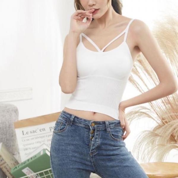 여자 여성 내장 브라캡 심플 민소매 나시 선택 화이트
