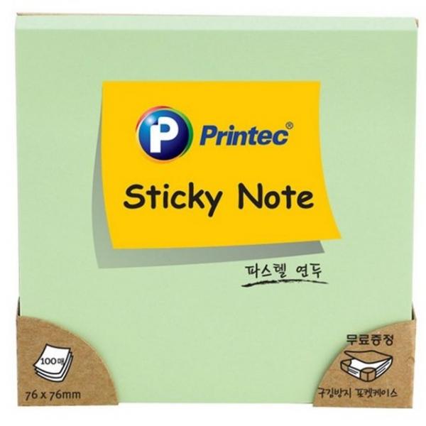 프린텍 7676G 스티키노트 파스텔연두 76X76 100매